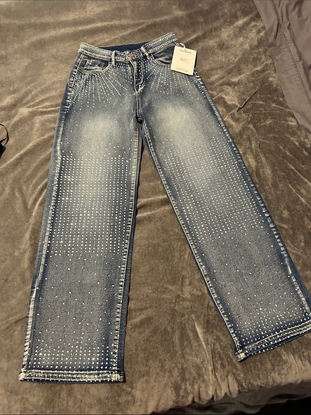 Amazon Light Blue Studded Wide Leg Jeans